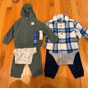 Carter's 12m baby boy 6pc set Green Hoodie and Plaid Shirt Baby Set